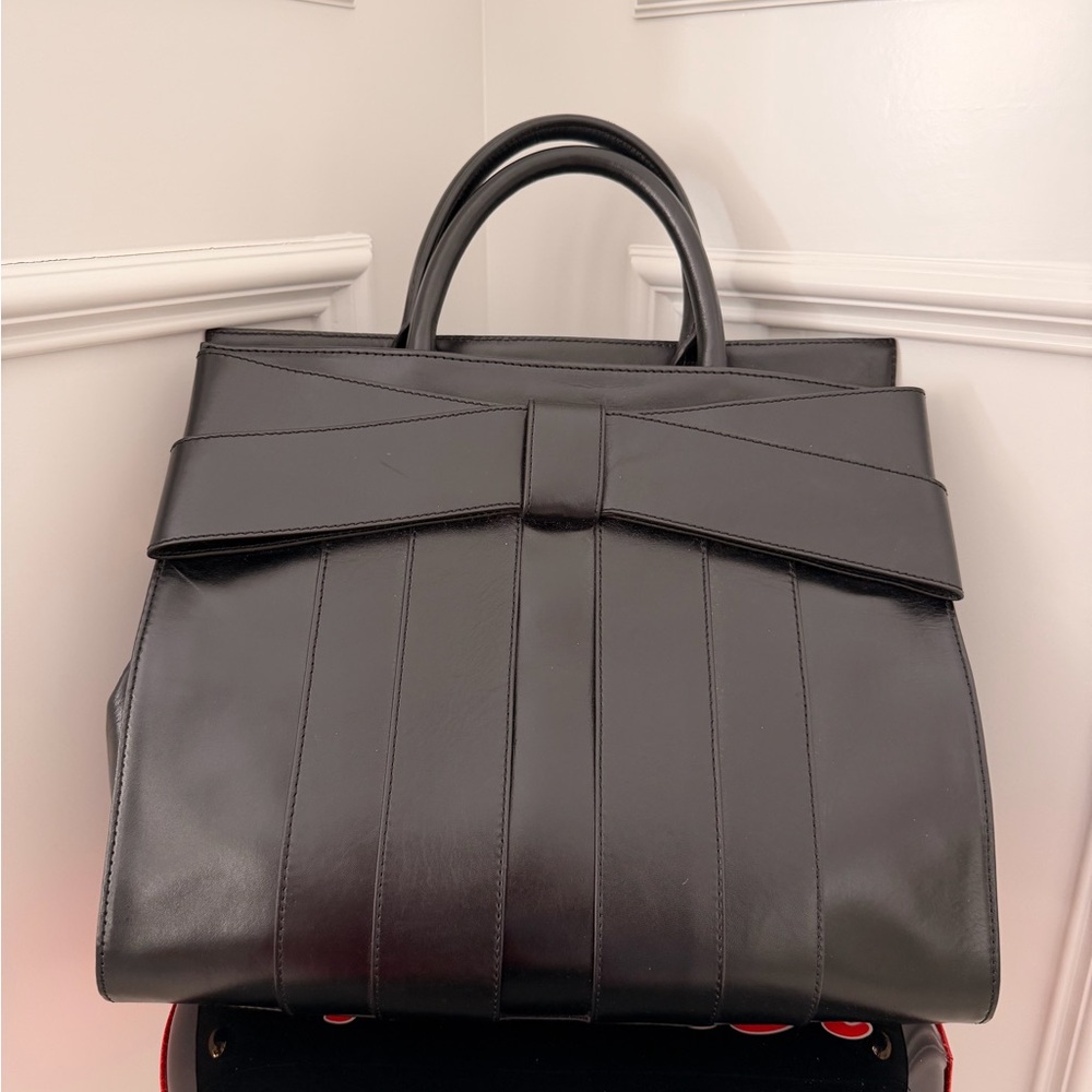 Z Spoke by ZAC Zac Posen Black Leather Bow Satchel Handbag